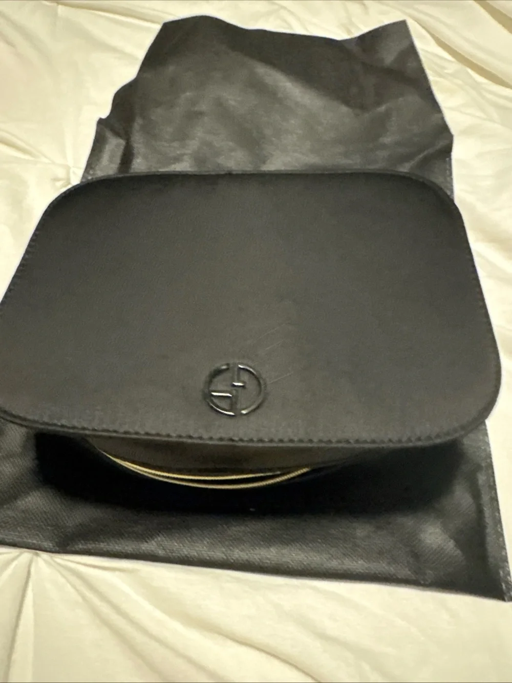 Giorgio Armani Black Leather Crossbody with Gold Zip Accent